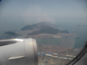 Flug über den Hafen in Busan